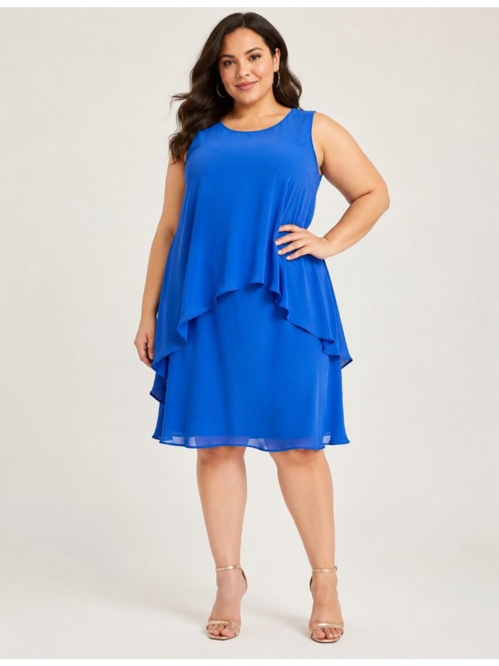 Lauren Ralph Lauren Plus Size Sleeveless Blue Tiered Chiffon Dress 18W